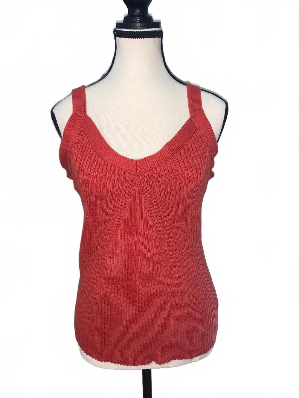 St. John's Bay Authentic Large Rust Red Ribbed Knit Cotton Tank Top
